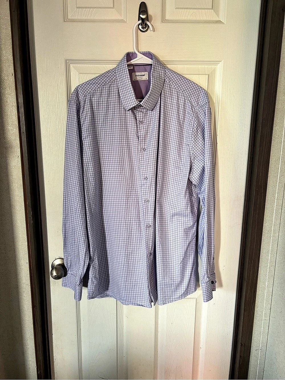 Duchamp London Slim Fit Checkered Shirt in Purple & White Size XL Like New